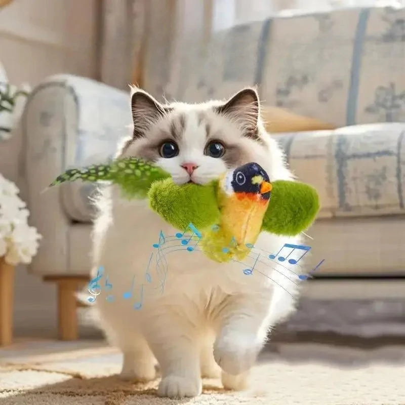 Wall Hanging Sound Sensing Bird Plush Catnip Toy For Kittens Interactive Teaser