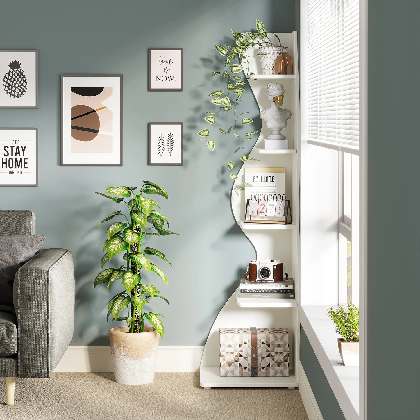 Tribesigns Modern 5-Tier Corner Shelf Wall Bookcase