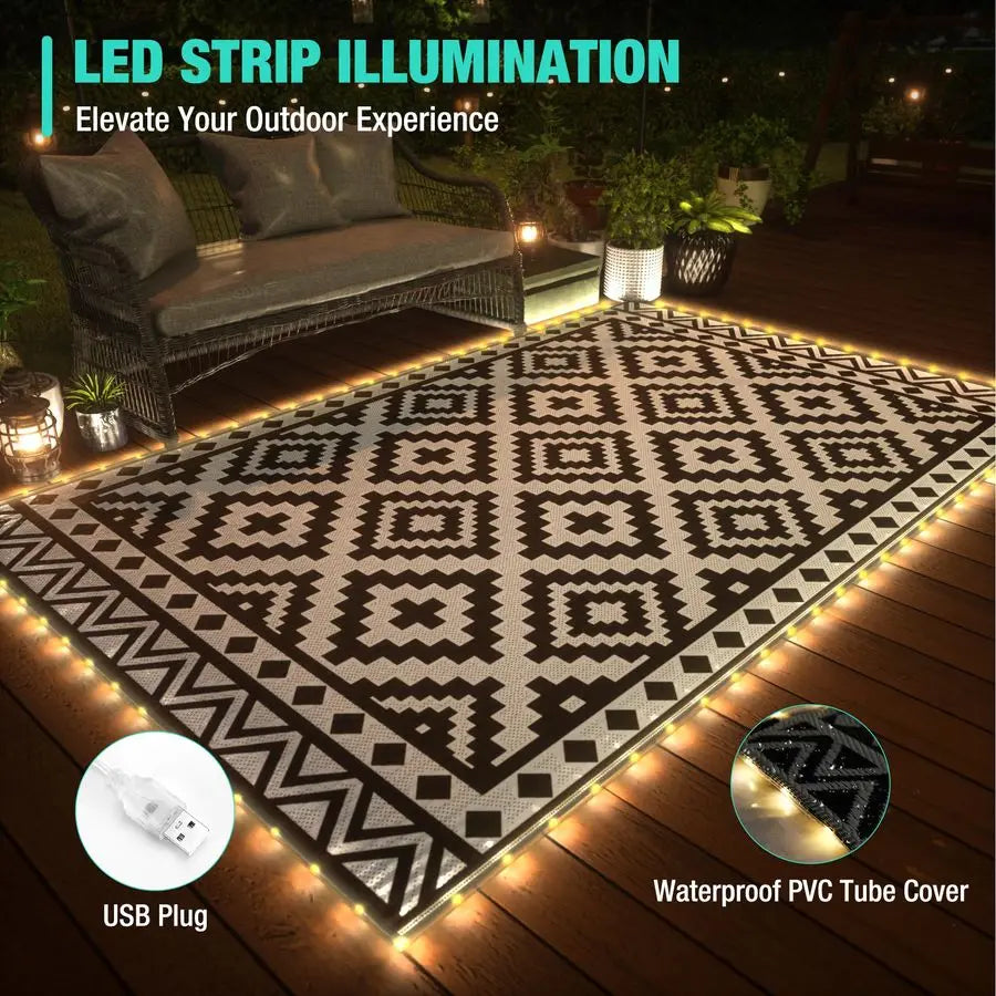 Outdoor Rug With Upgraded LED Strip Light for Patio