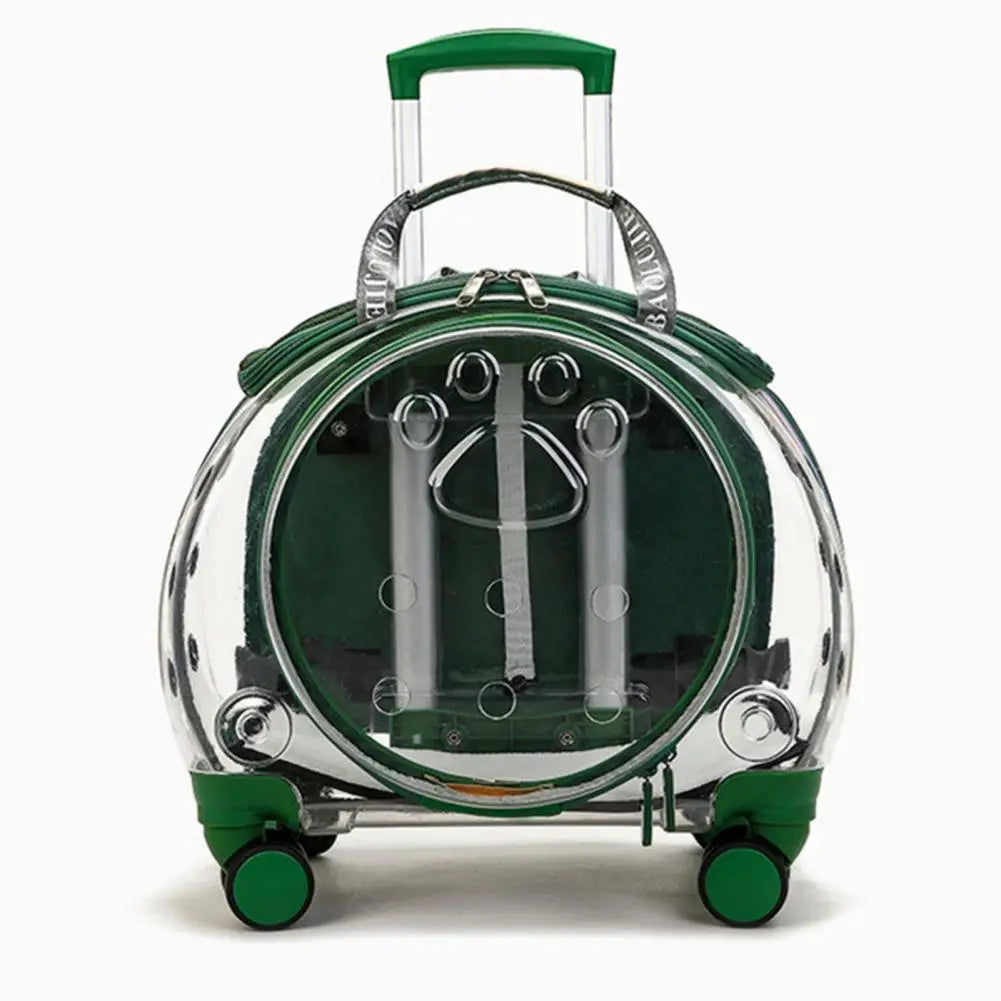 Portable Pet Trolley Case With Clear Vents And Silent Wheels