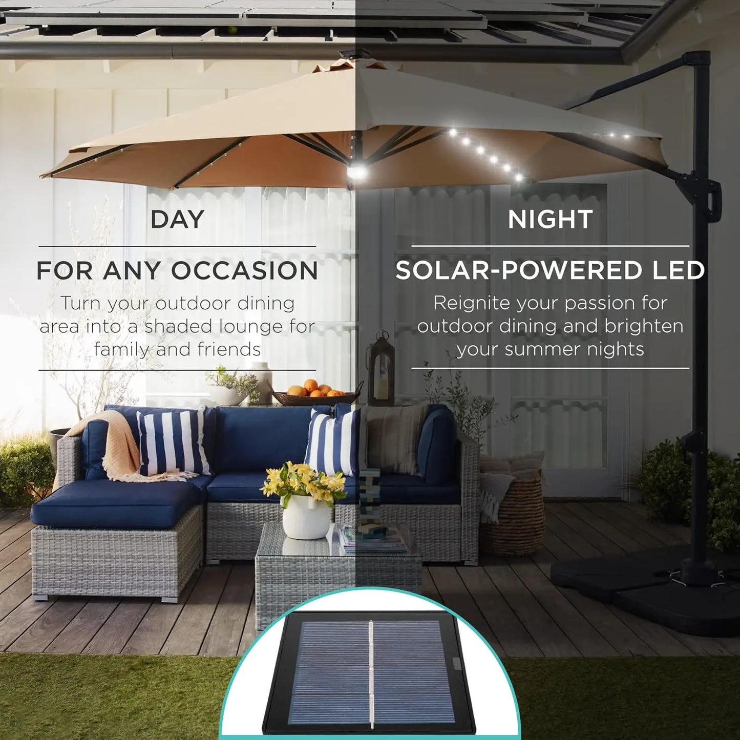 Cantilever Solar LED Patio Umbrella 360-Degree Rotation