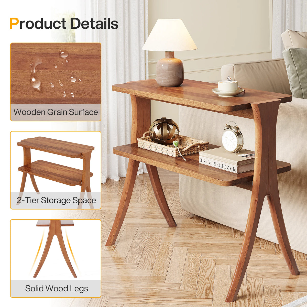 Tribesigns Narrow Side Table With Two Tier Storage Shelf