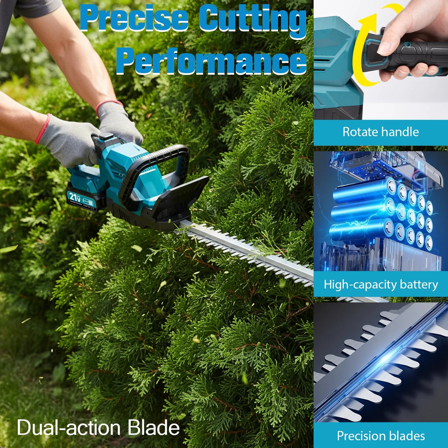 Cordless Hedge Trimmer 3000 RPM With Battery Rotatable Head
