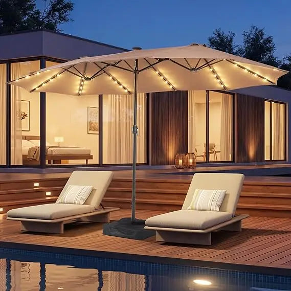 Outdoor Double Sided Rectangular Patio Umbrella With Base