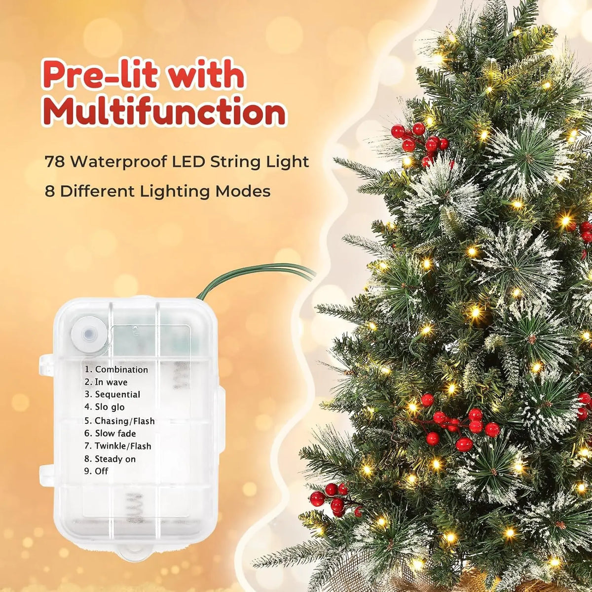HiMISS Artificial Christmas Tree With Pre Lit Lights And 8 Modes