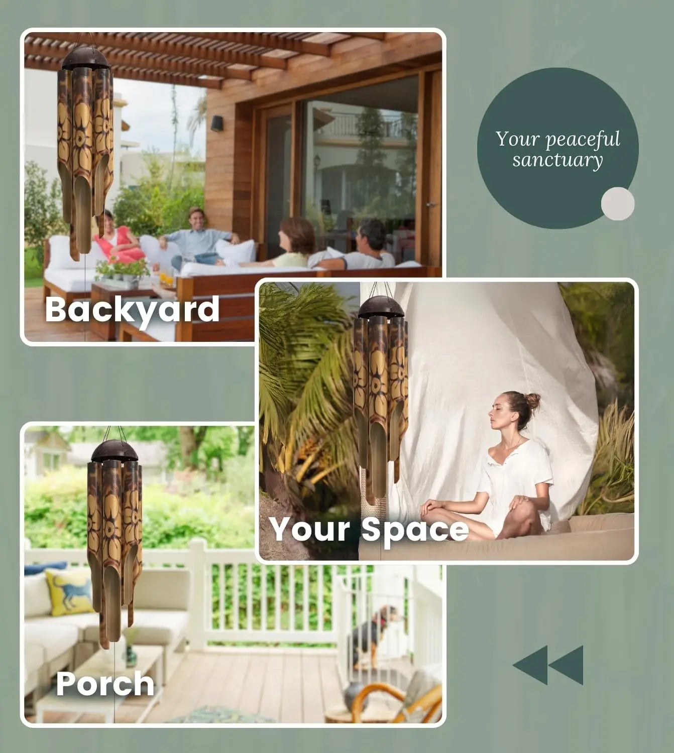 Rustic Bamboo Wind Chimes With Floral Burned Design