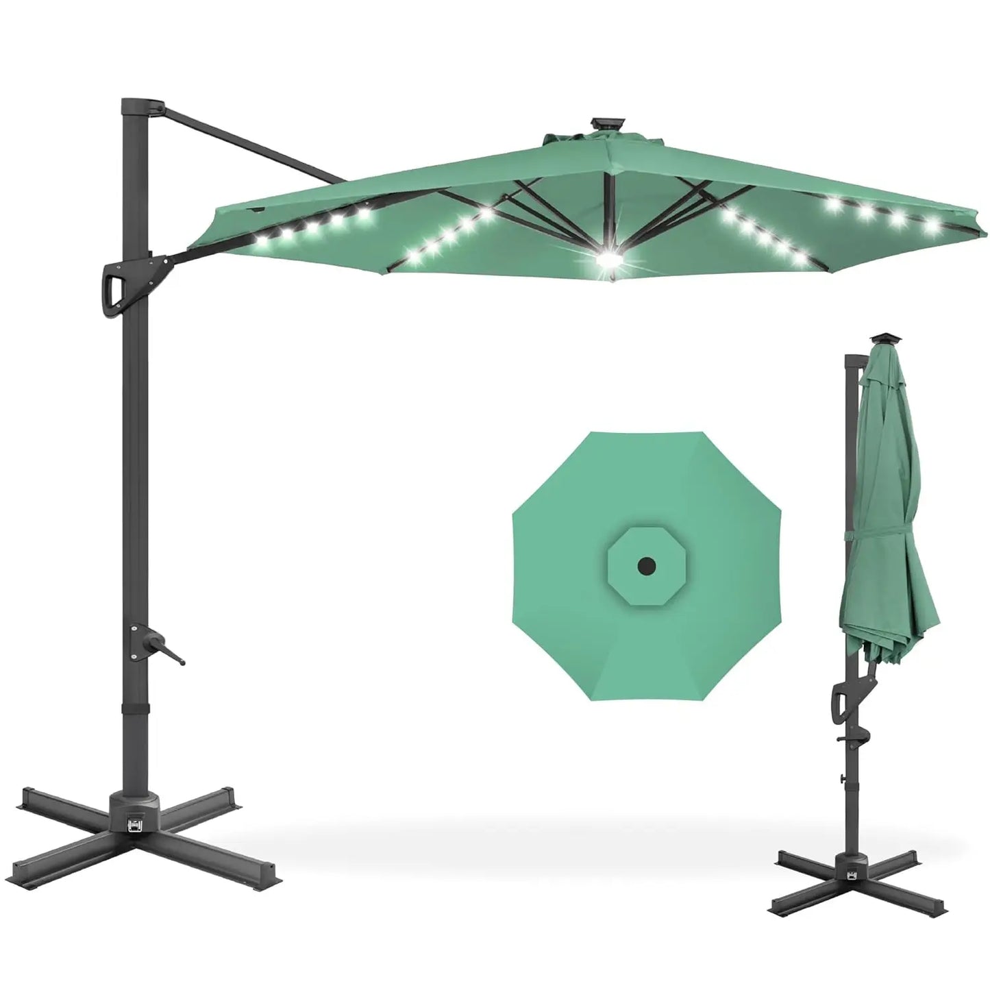 Cantilever Solar LED Patio Umbrella 360-Degree Rotation
