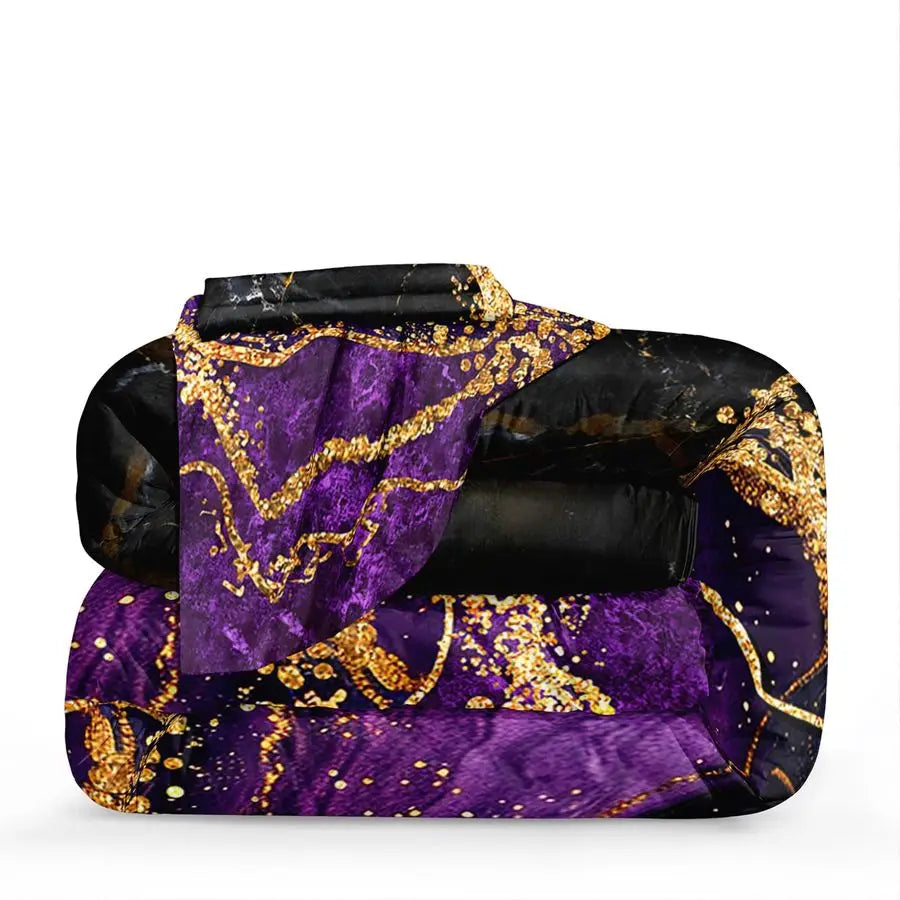 Marble Pattern Comforter Set With Abstract Artwork