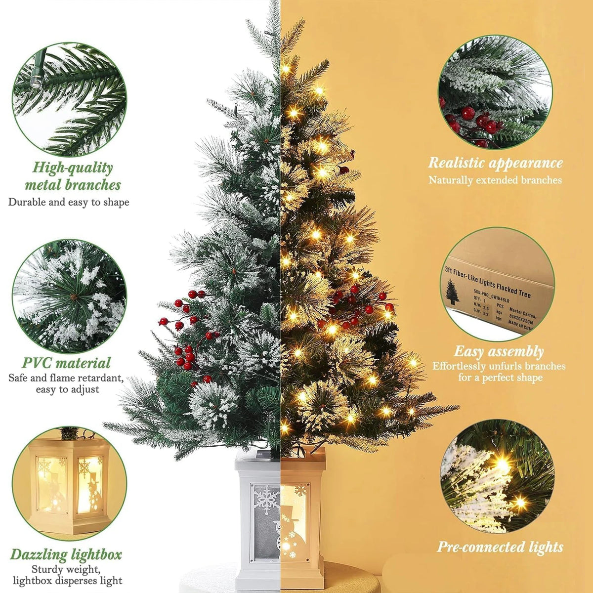 HiMISS Pre Lit Artificial Christmas Trees With Potted Base