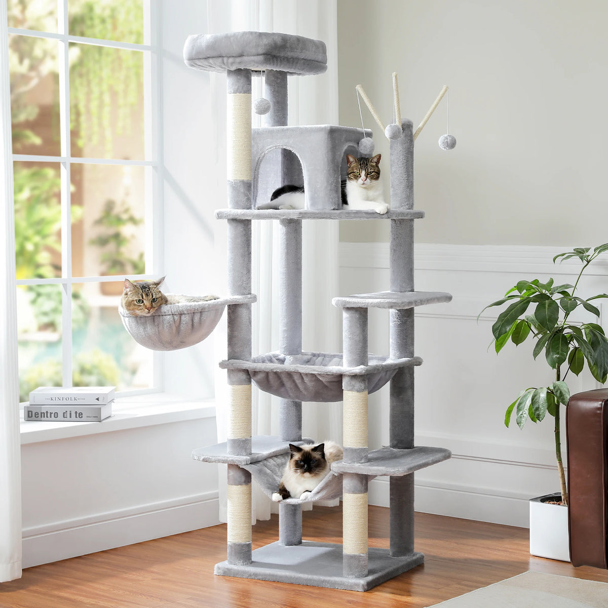 PAWZ Road Multilevel Cat Tower With Plush Condo Scratching Posts