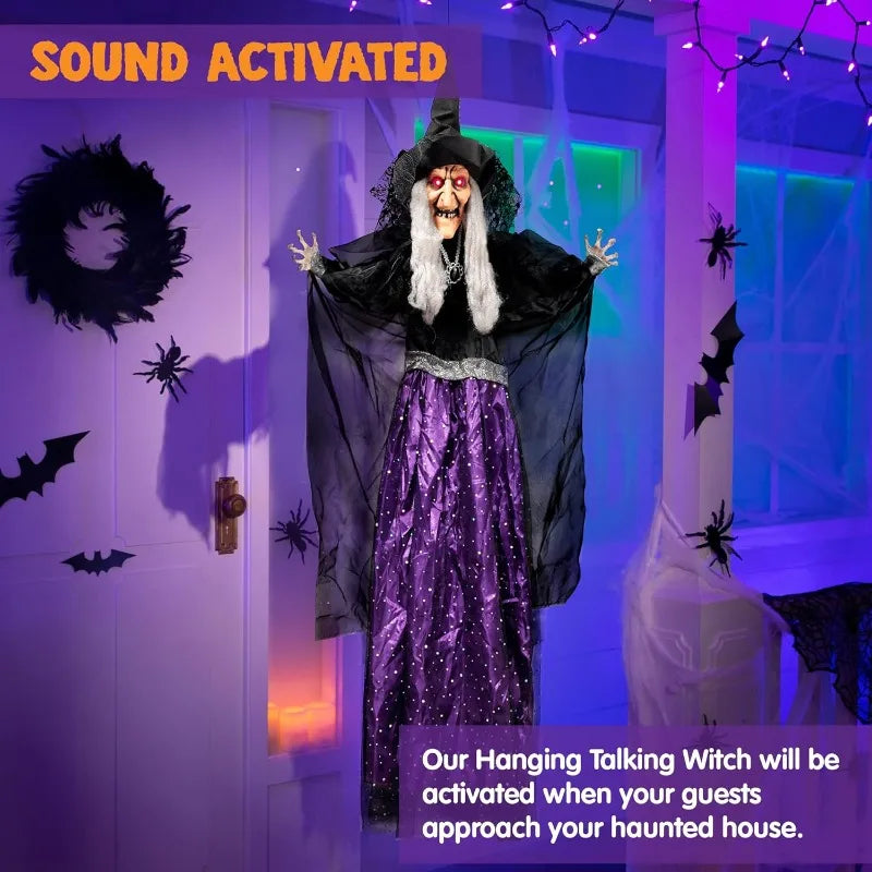 Animated Talking Witch Halloween Decoration With Sound Activated Lights