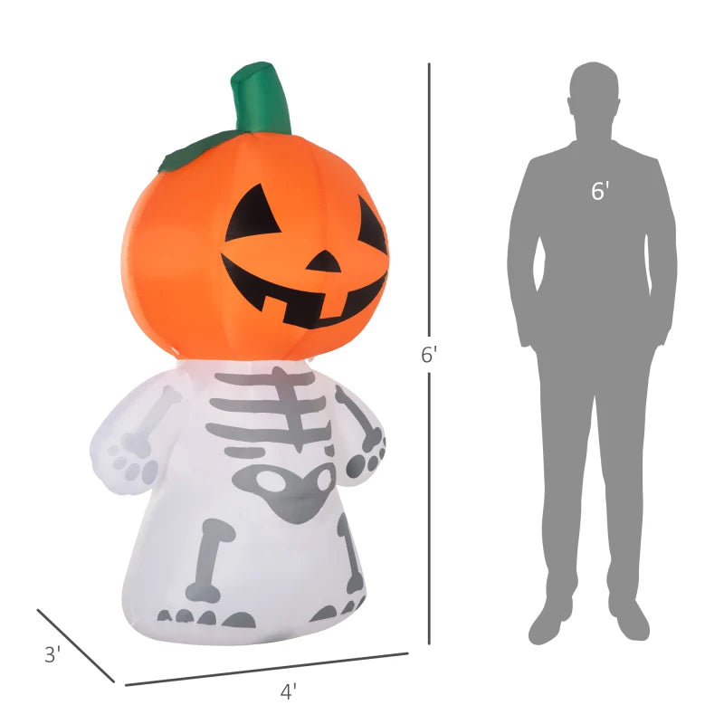 Halloween Inflatable Decoration Skeleton Ghost With Pumpkin Head Waterproof