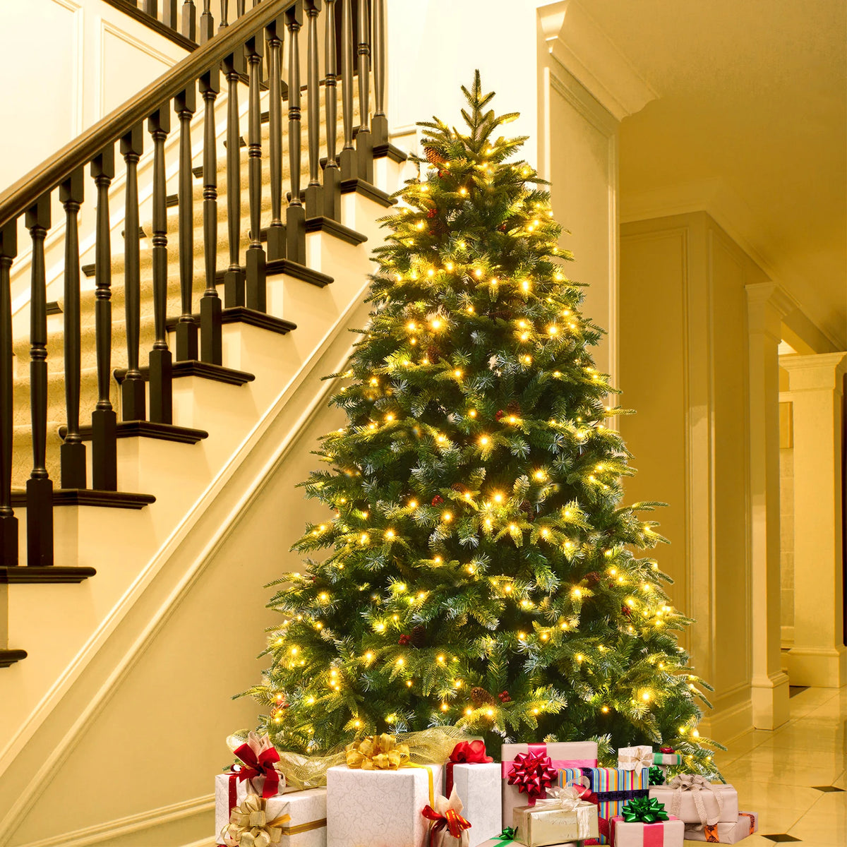LIFEZEAL Pre Lit Artificial Christmas Tree With Realistic Pine Cones