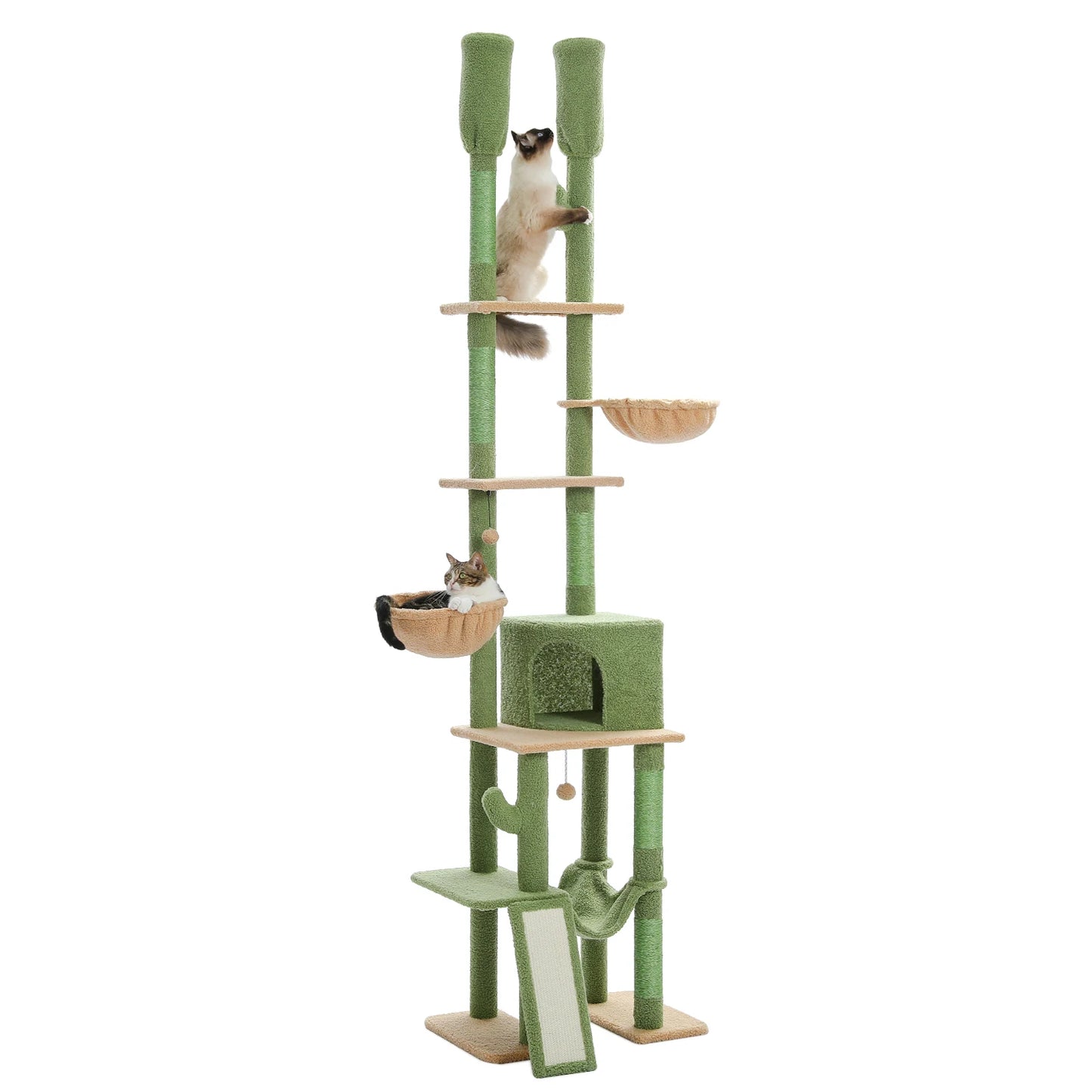 PAWZ Road Cactus Cat Tree Floor To Ceiling Cat Tower With Hammocks