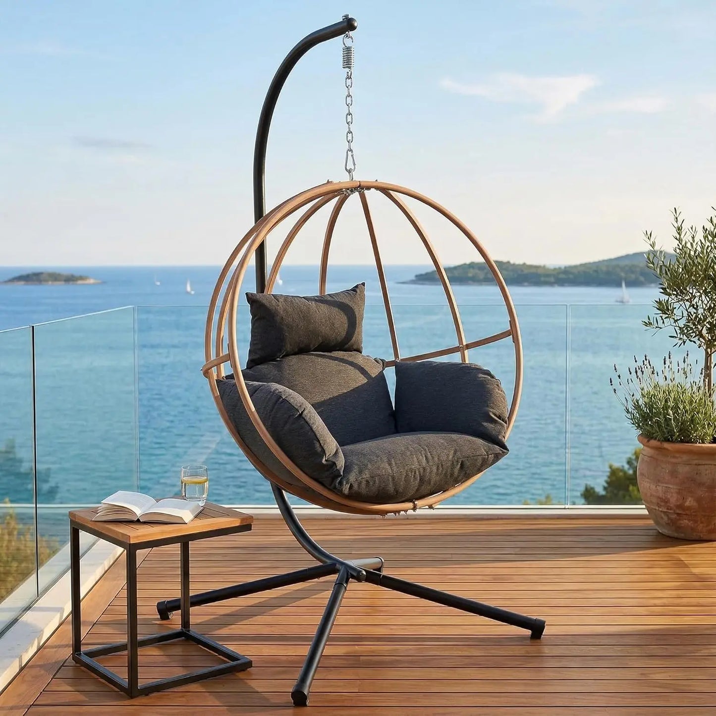 Double Egg Hanging Swing Chair With Stand And Cushions