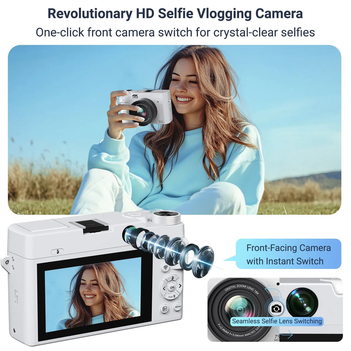 Gavonde 4K Digital Camera With 75MP Autofocus AntiShake