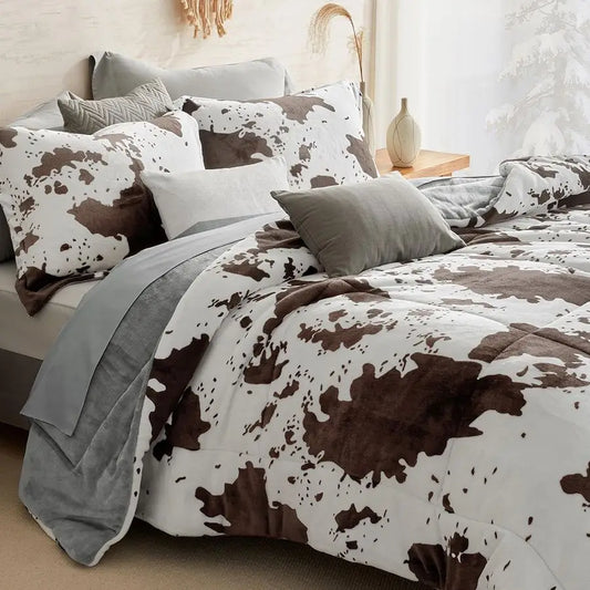 Velvet Flannel Comforter Set Cow Print Western Bedding