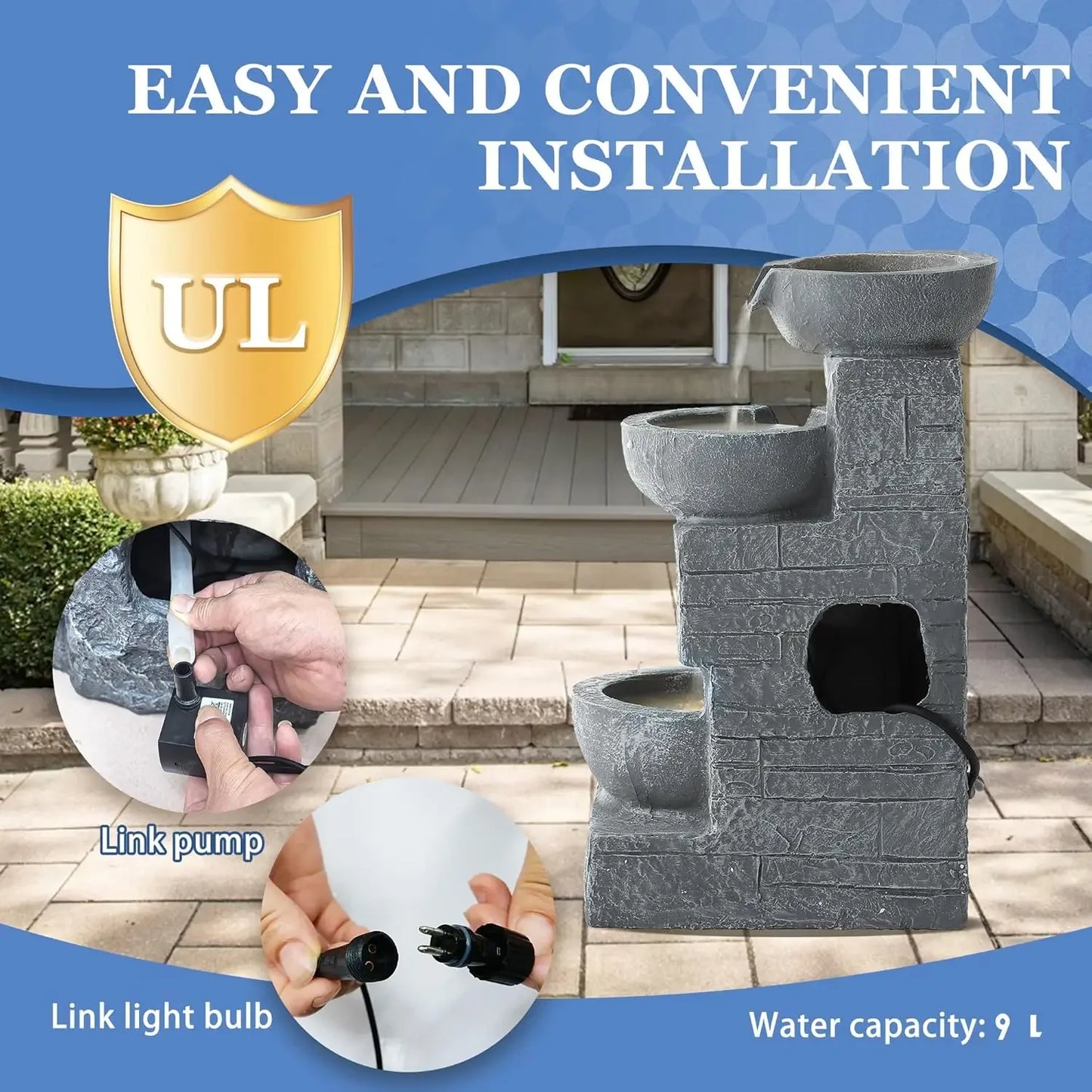 Outdoor Cascading Bowls 4-Tier Water Fountain With LED Lights