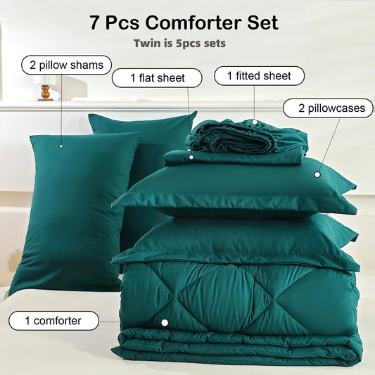 EasYum 7 Piece Bedding Set Quilt Comforter Flat Sheet Pillowcases