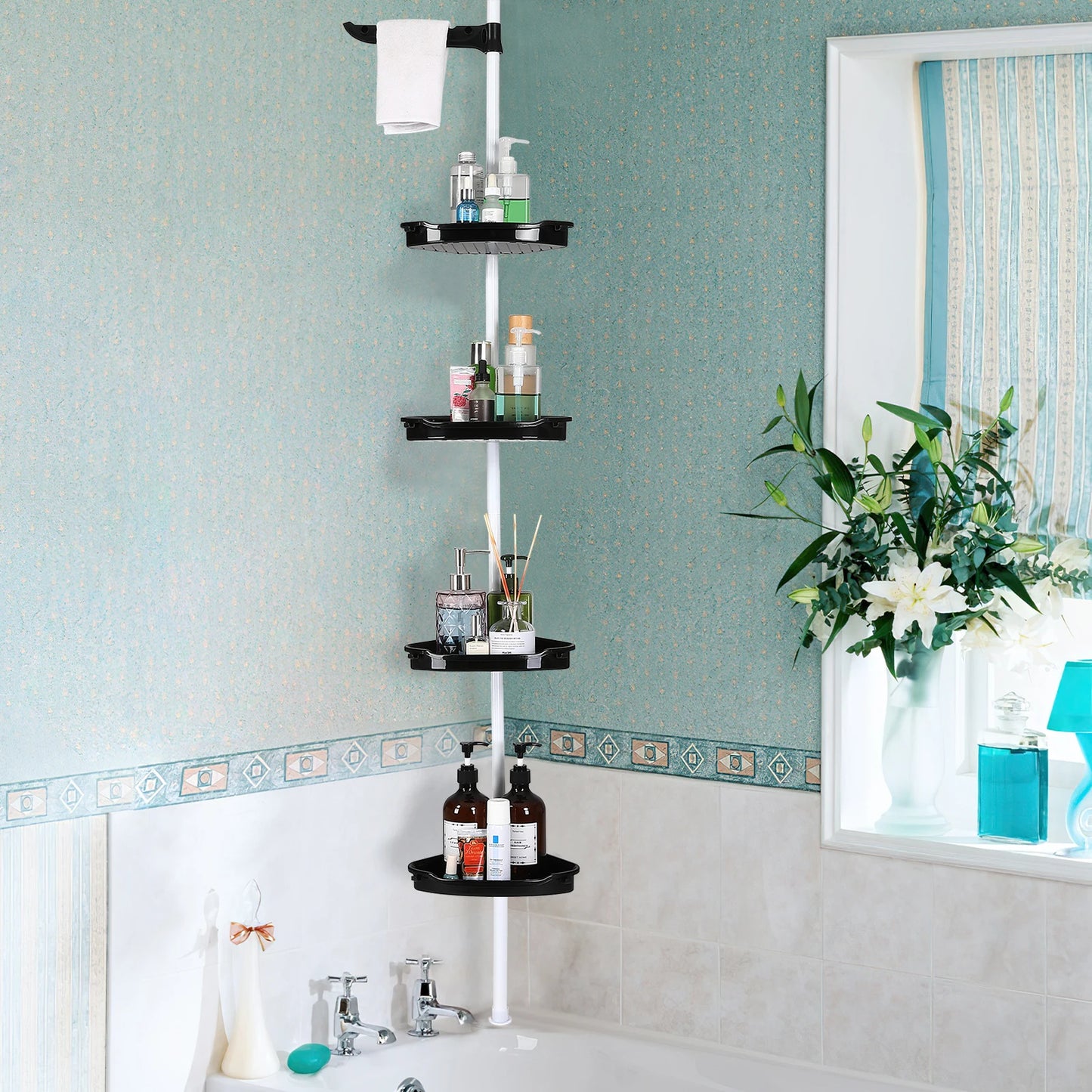 HiMISSH Corner Shower Caddy Tension Pole 4-Tier Organizer