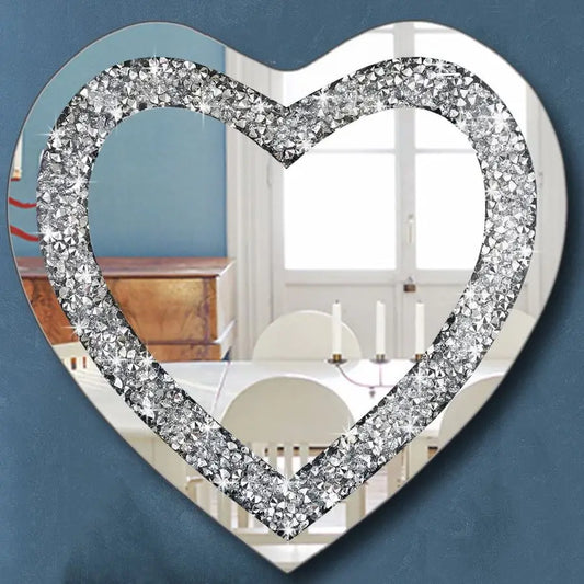 Crystal Crush Diamond Heart Shaped Frameless Silver Wall Mirror