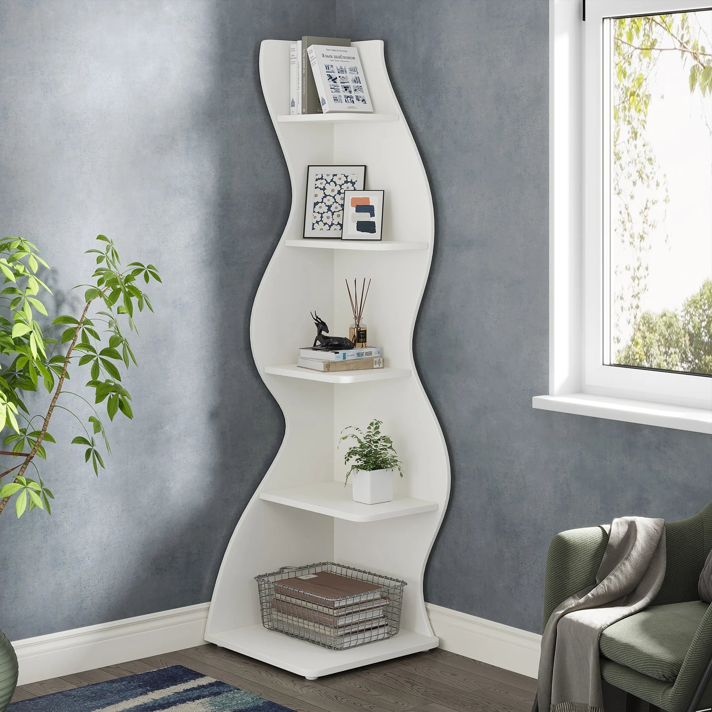 Tribesigns Modern 5-Tier Corner Shelf Wall Bookcase