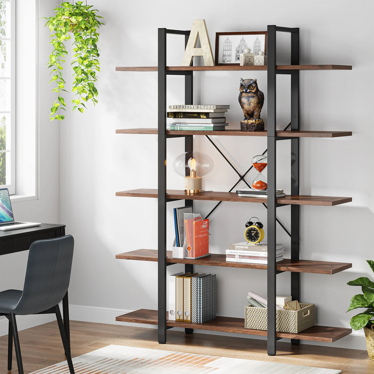 Tribesigns Five Tier Vintage Industrial Wooden Bookshelf Bookcase