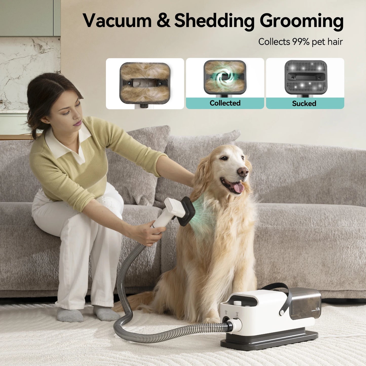 P1 3-In-1 Pet Grooming Vacuum Hair Dryer Trimmer Powerful Suction
