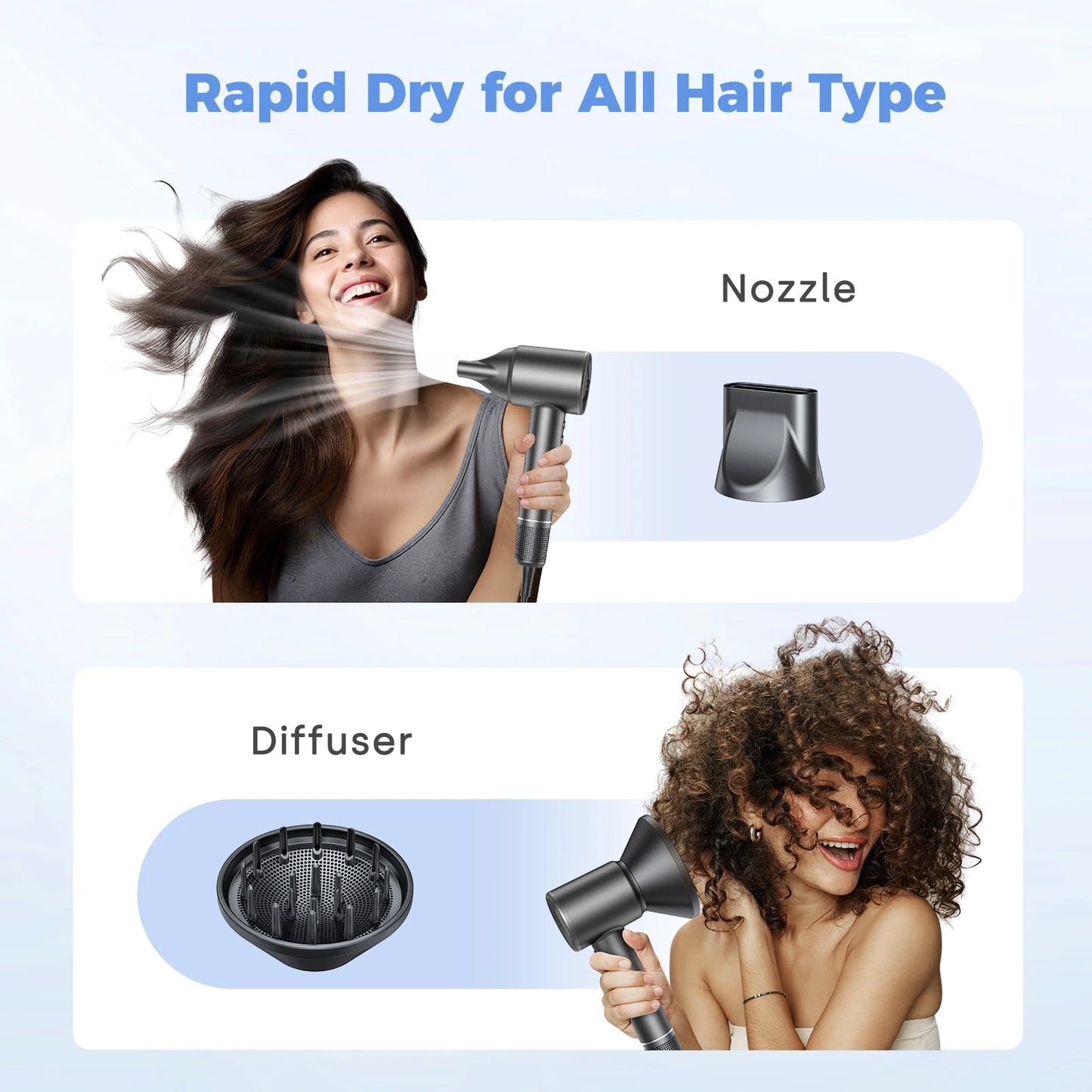 LYSMOSKI 1600W Negative Ionic Hair Dryer Brushless Motor Fast Drying