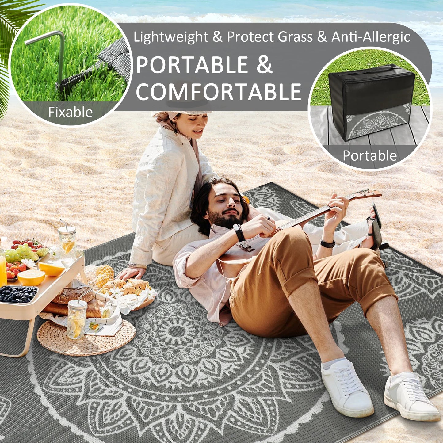 Waterproof Outdoor Rug Polypropylene Leaves Pattern For Patio And Deck