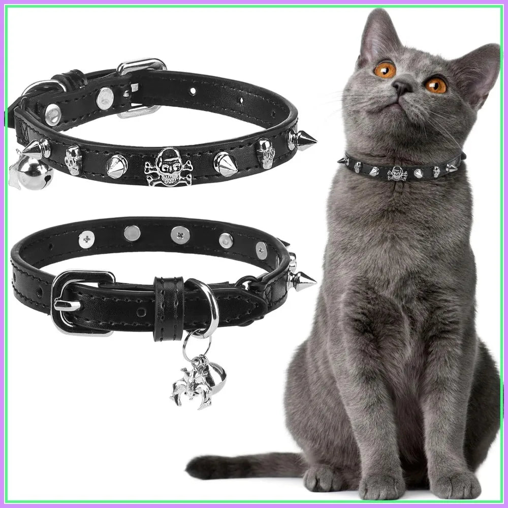 Adjustable Leather Cat Collar With Safety Elastic D-Ring Buckle