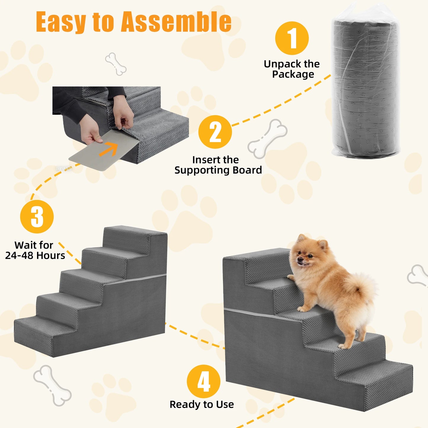 JHK Right Angled Foam Dog Stairs For Small Dogs Ramp