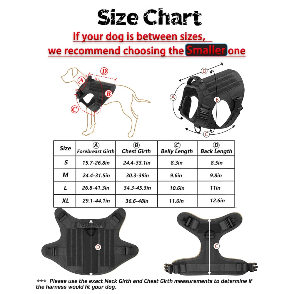 PETRAVEL Tactical Dog Harness Leash Set For Large Dogs No Pull