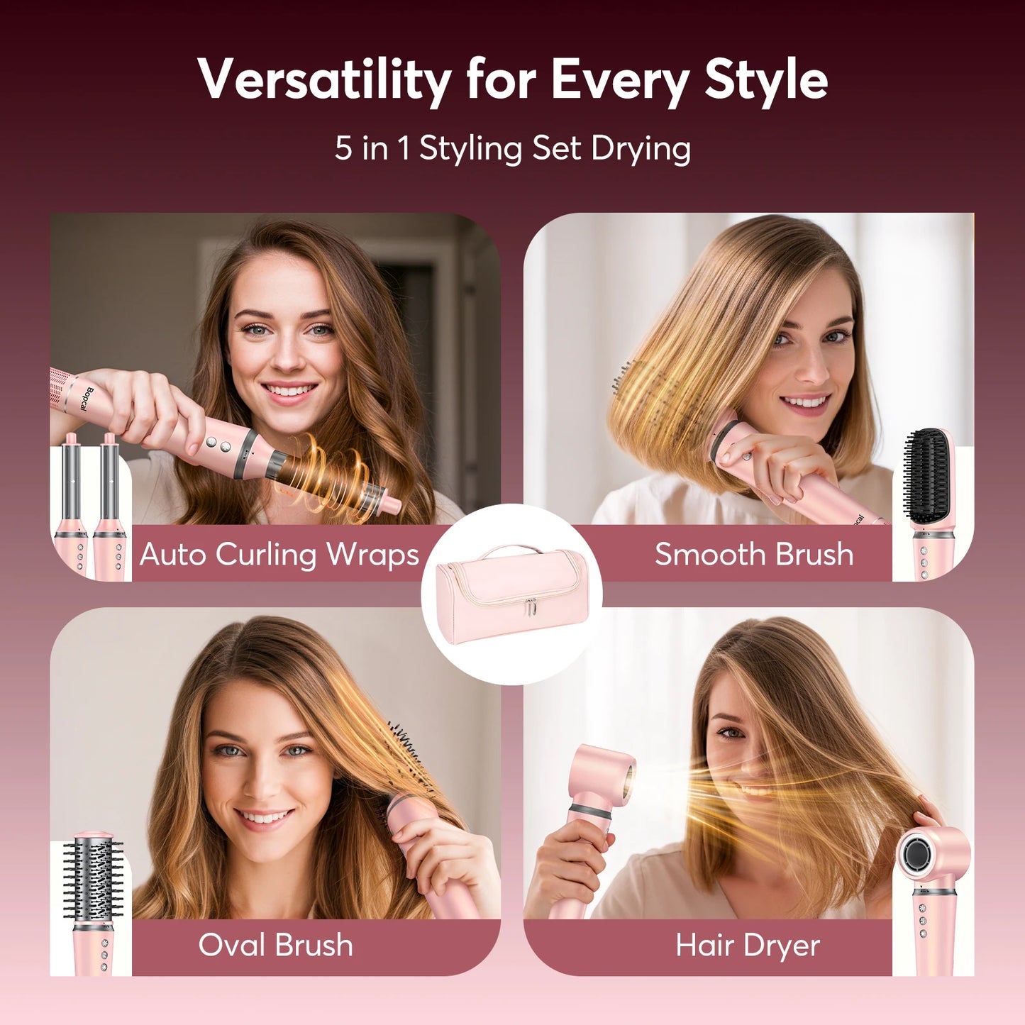 BOPCAL 5in1 Hair Styler with 1200W Dryer and Travel Bag