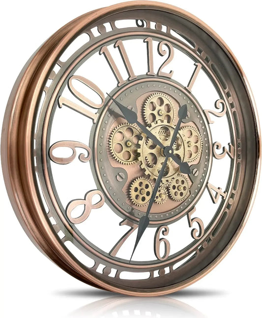 Real Moving Gears Wall Clock Industrial Steampunk Metal Decor