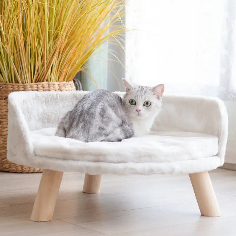 Soft Cat Bed Plush Nest Washable Cushion With Wood Legs