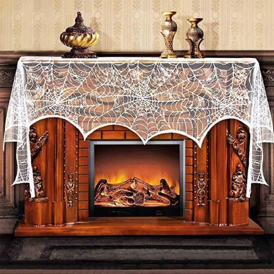 Halloween Lace Spiderweb Fireplace Mantel Scarf Decor