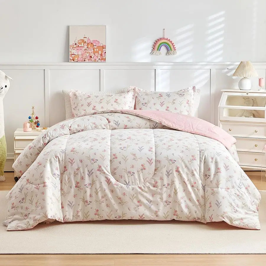 Cotton Comforter Set For Girls Floral Design Three Piece All Season