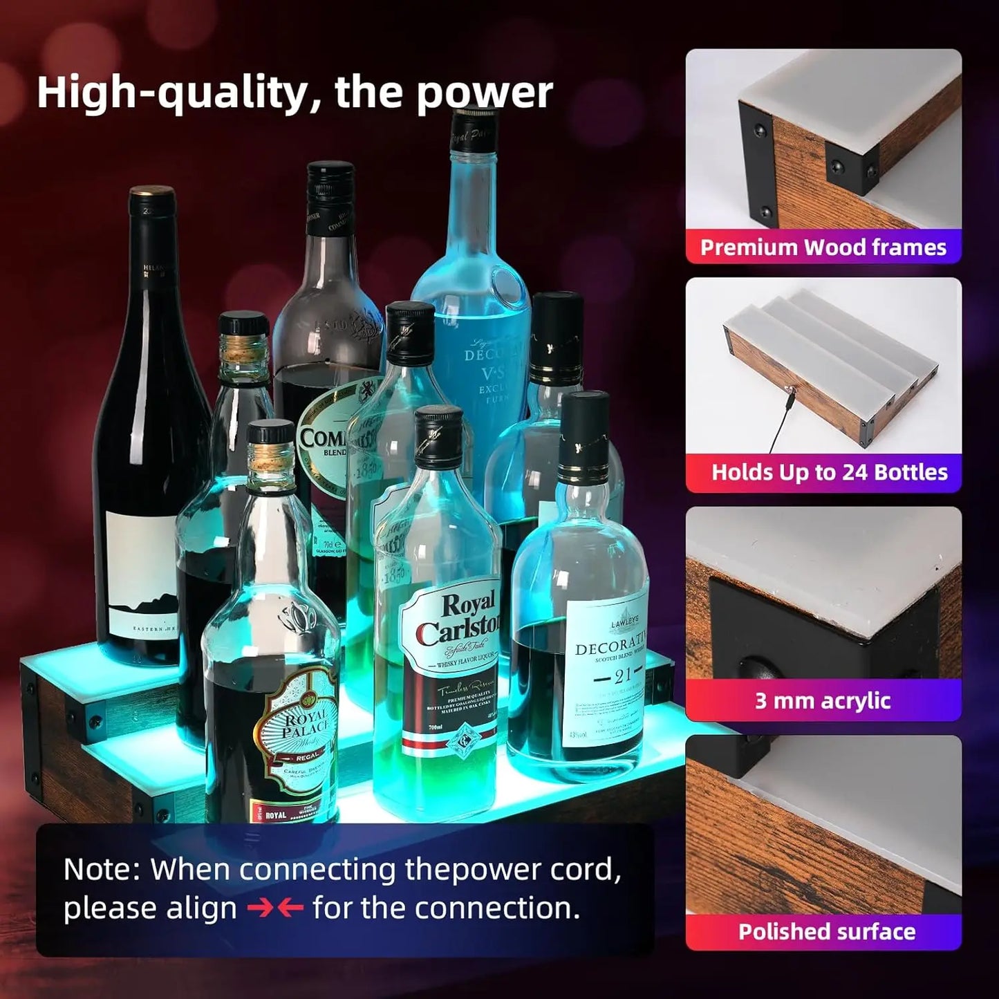 Two Pack LED Lighted Liquor Display Shelf With App Control