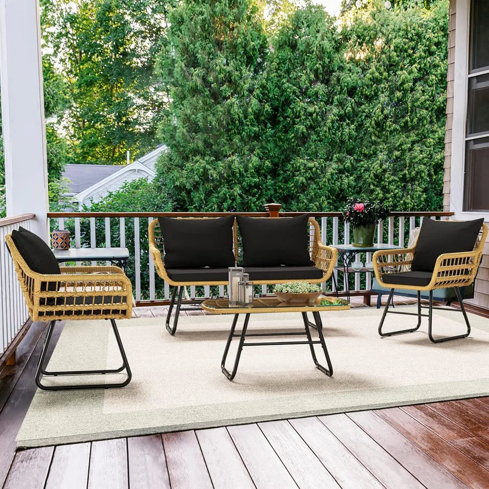 XMSJ 4-Piece Patio Furniture Wicker Outdoor Bistro Set