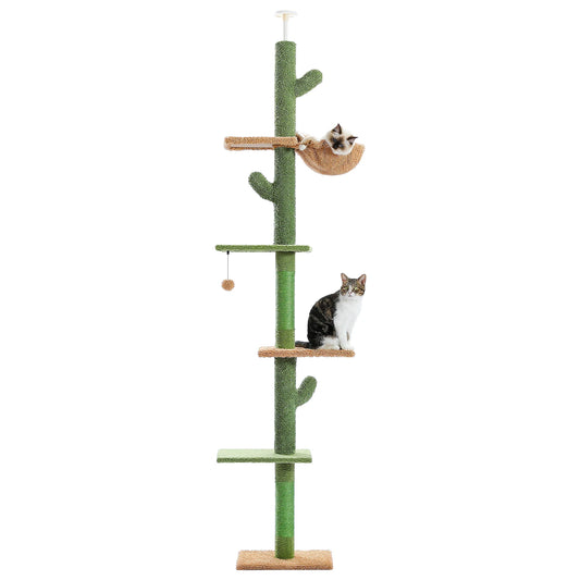 PAWZ Road 5-Tier Floor-To-Ceiling Cat Tree Cactus Climbing Tower Hammock