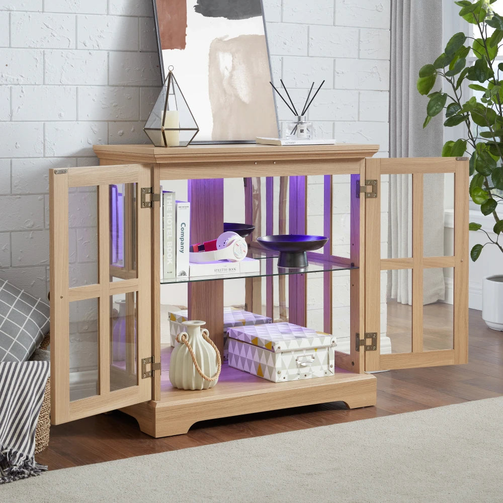LED Curio Display Cabinet With Adjustable Shelves And Lattice Doors