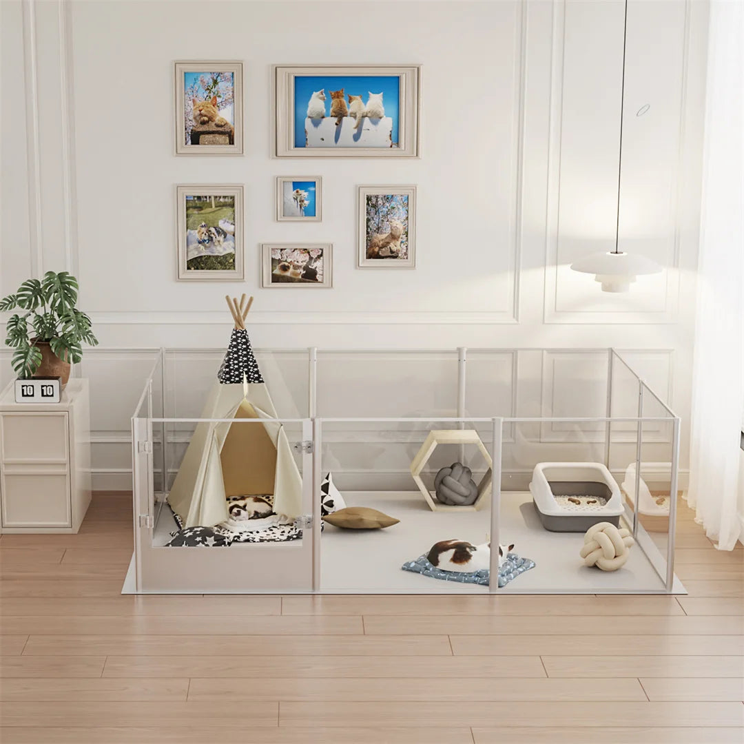BINGOPAW Ex-Large Clear Acrylic Dog Playpen With Whelping Pad