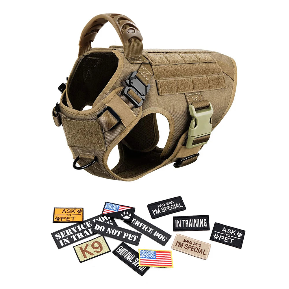 PETRAVEL Military Dog Harness Vest Set With Leash Patches Bags