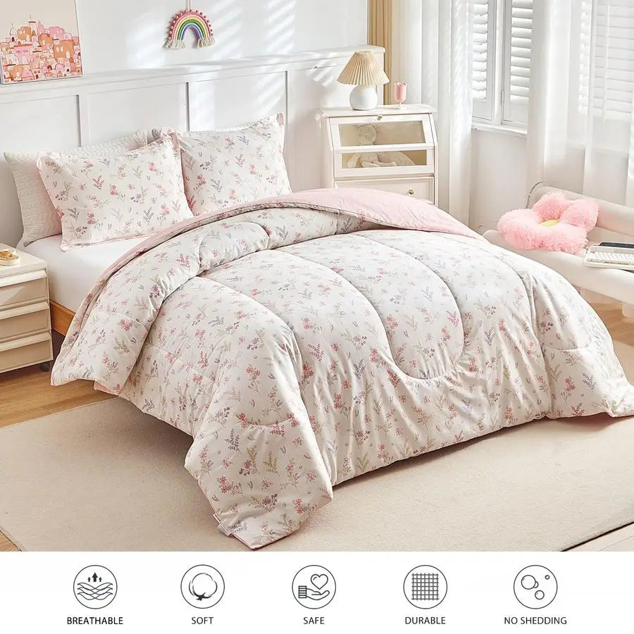 Cotton Comforter Set For Girls Floral Design Three Piece All Season