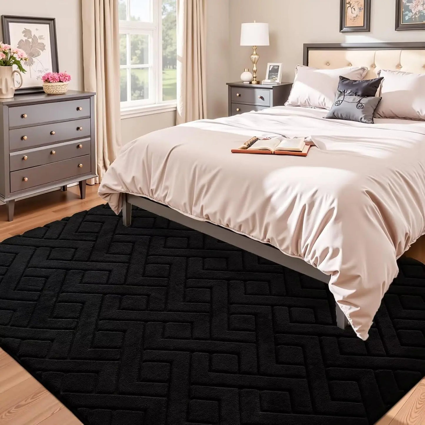 Modern Geometric Shag Area Rug For Living Room Soft Durable
