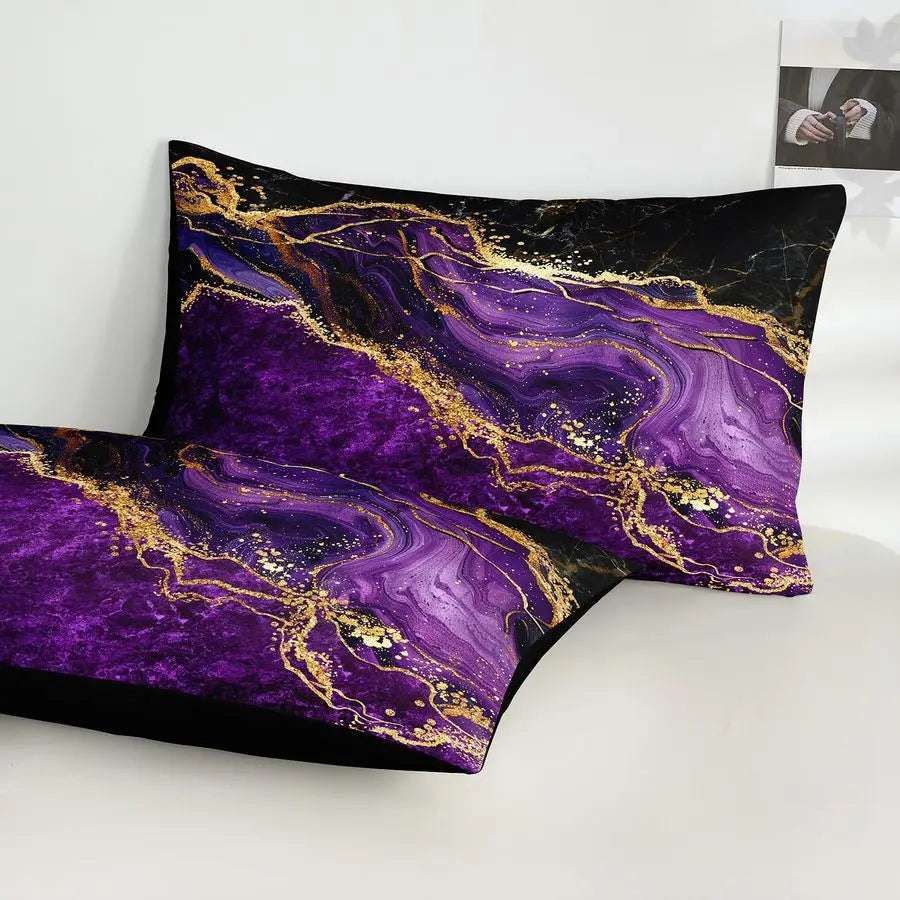Marble Pattern Comforter Set With Abstract Artwork