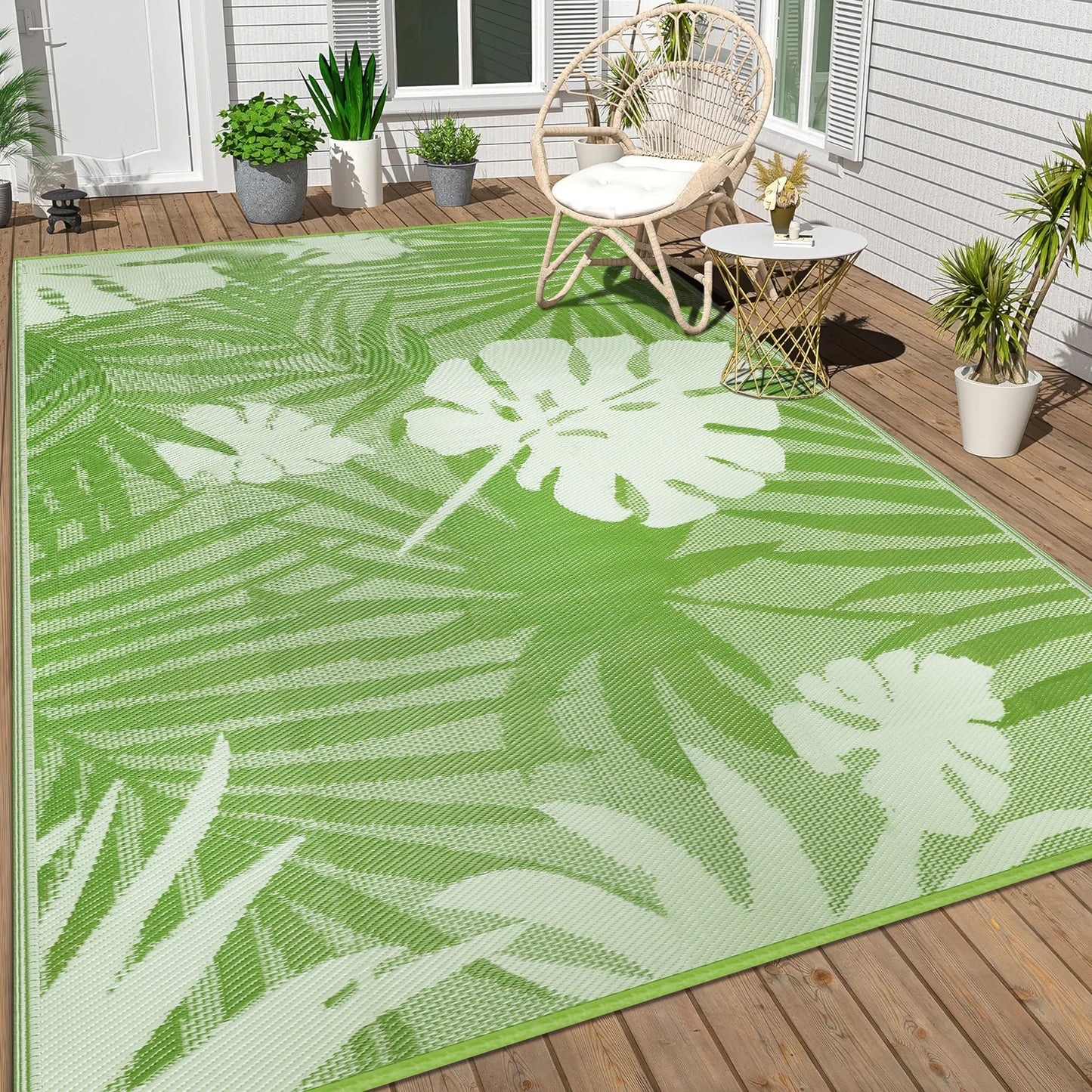 Outdoor Polypropylene Leaves Rug Waterproof Patio Carpet For Deck