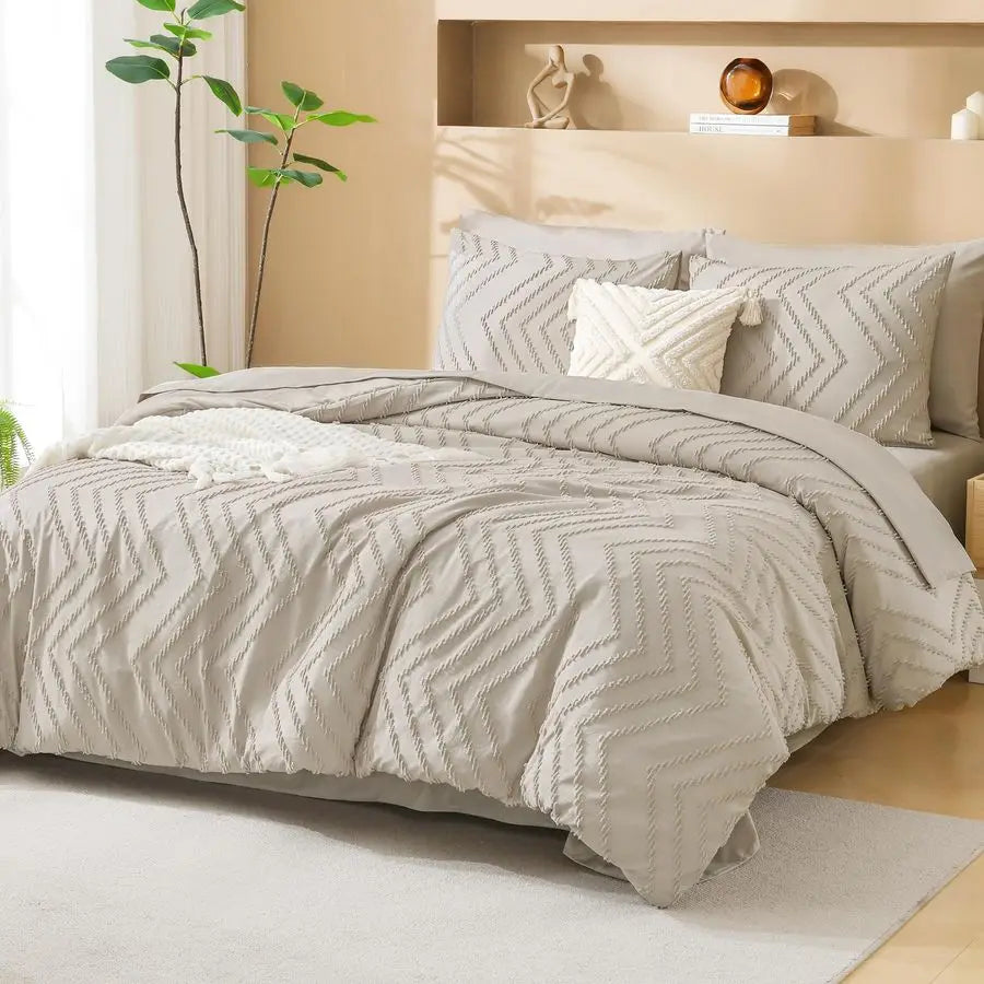 Bed In A Bag 7-Piece Comforter Set With Sheets Chevron Tufted Boho Luxury