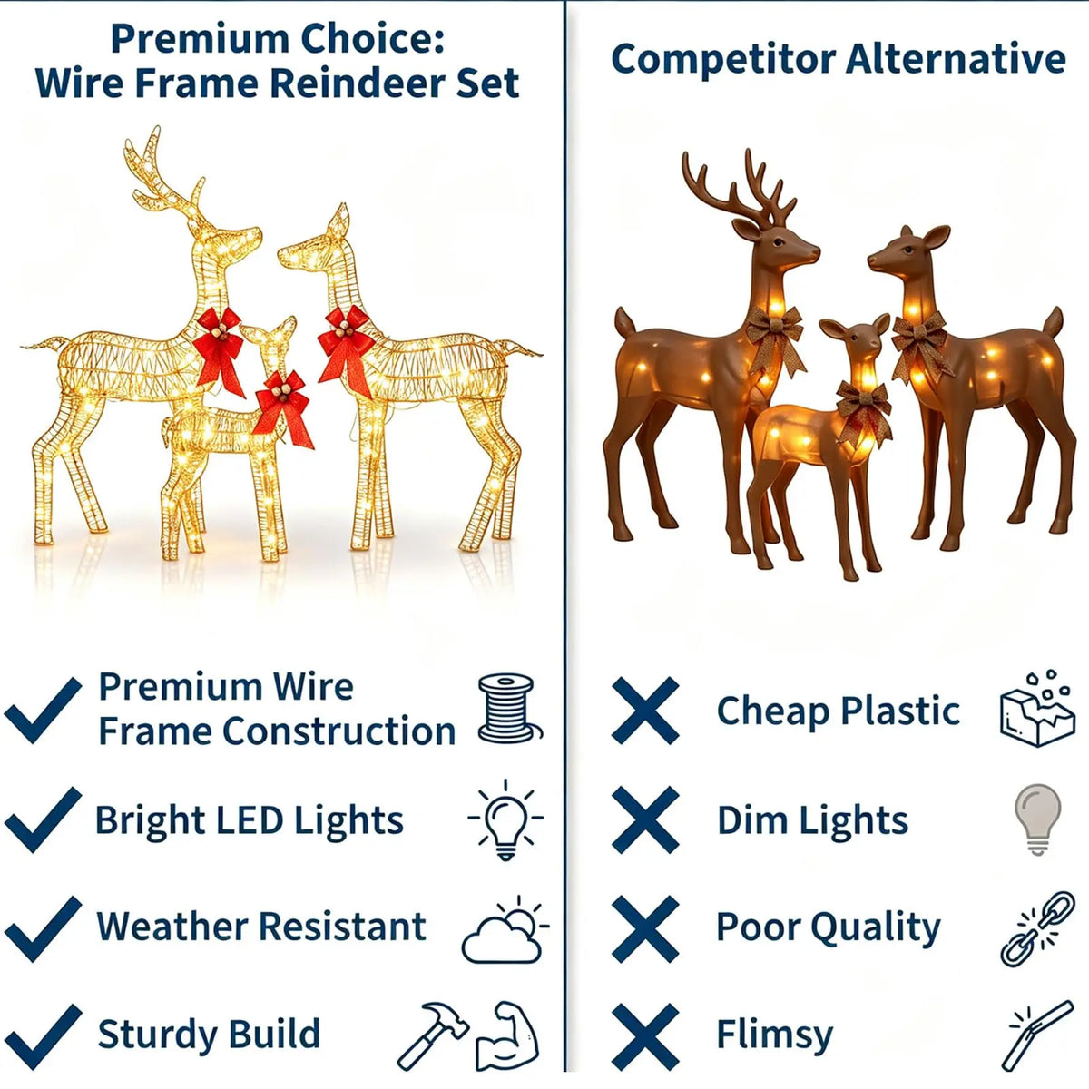 HiMISS Lighted Christmas Reindeer Family LED Yard Decorations